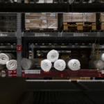 warehouse shelves with goods