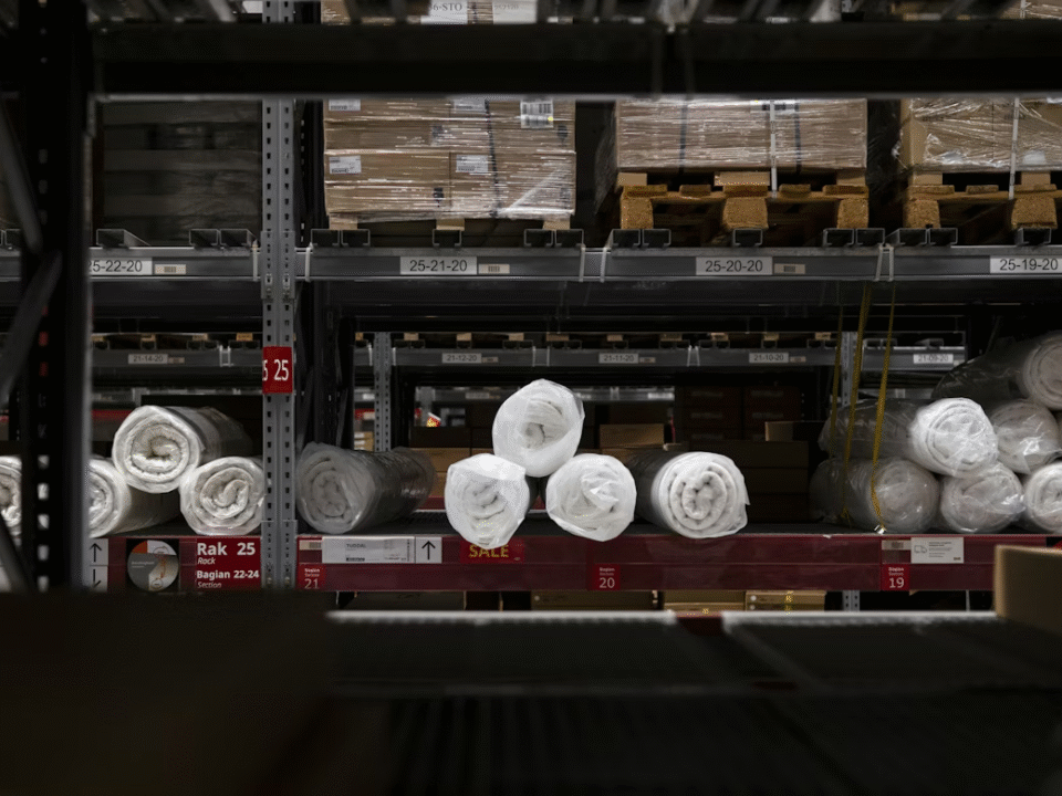 warehouse shelves with goods