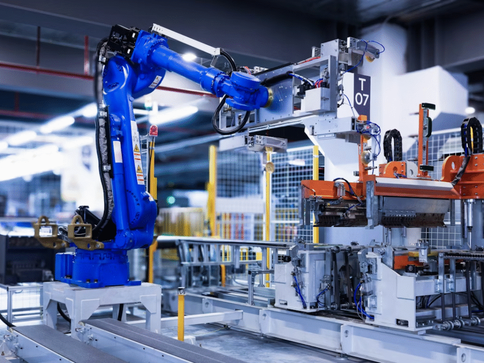 very big robotics arm carrying goods