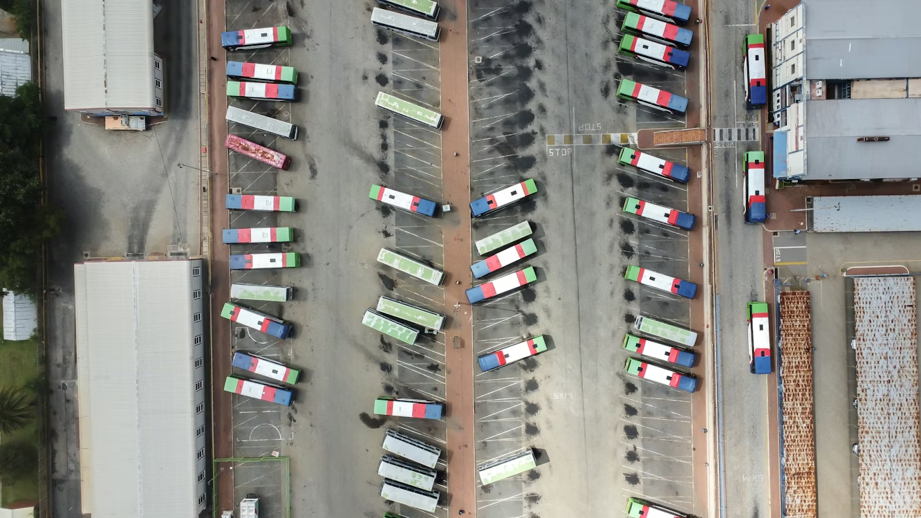 aerial view of containers filled with goods