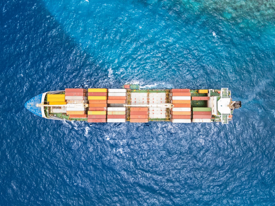 aerial view of big logistics ship with shipment