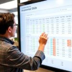 A marketer reviewing incremental sales reports from AMC on a large touchscreen display.