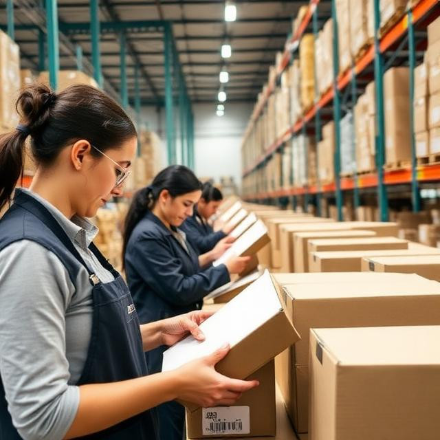 Warehouse staff scanning barcodes and preparing ecommerce orders, emphasis on speed and accuracy